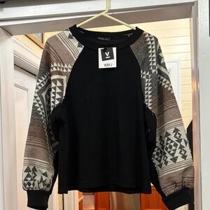 Very J Black Sweater with Geometric Sleeves